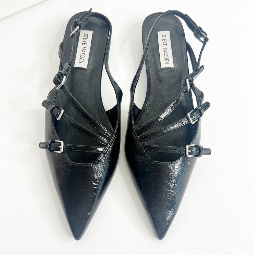 Steve Madden Peony Black Faux Patent‎ Leather Slingback Flats